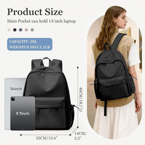 Classic Basic Black Backpack For Women,Waterproof High School Bookbag,Lightweight Casual Travel Daypack,College Backpack Men,Middle School Bag For Girls Boys