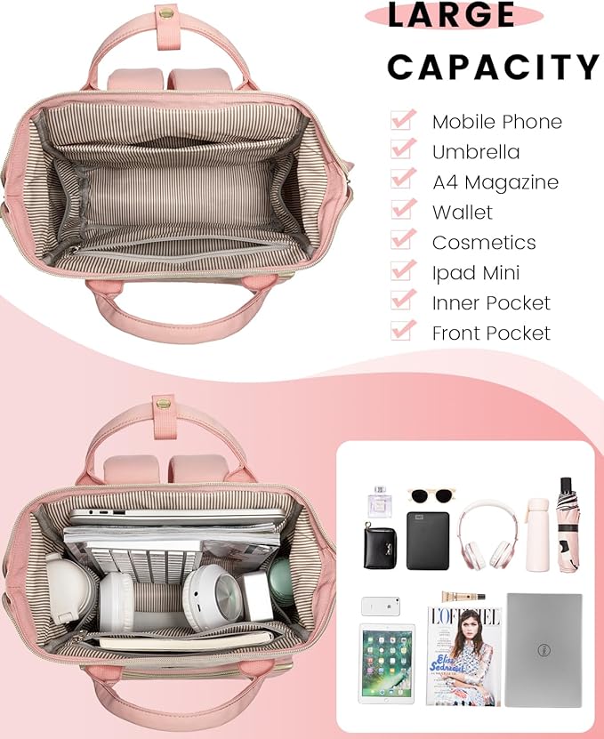 LOVEVOOK Mini Backpack for Women, 14Inch Small Backpacks Purse, Fashion Bag for Work Travel Gift, Lightweight Daypack, Beige-Pink