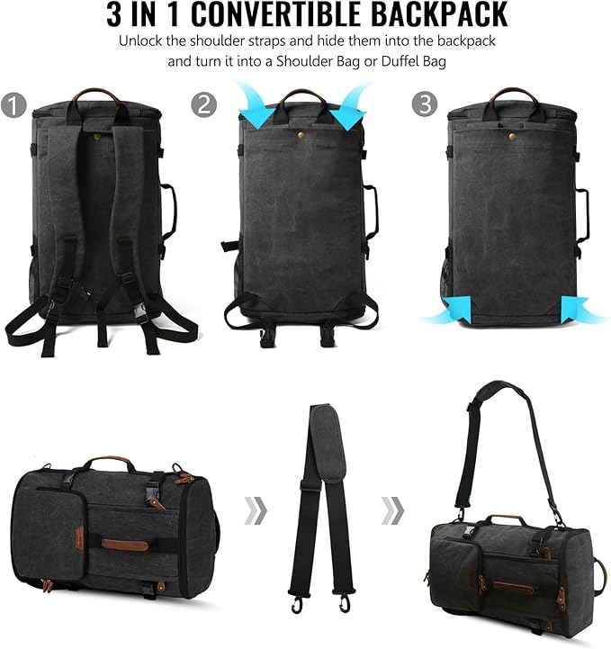G-FAVOR 40L Travel Backpack, Vintage Canvas Rucksack Convertible Duffel Bag Carry On Backpack Fit for 17.3 Inch Laptop Bag