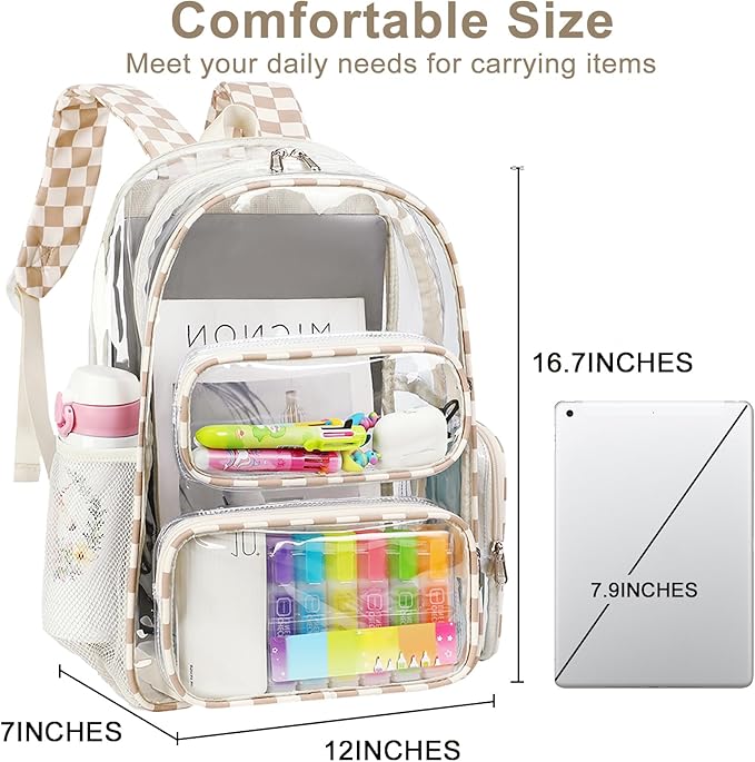 BTOOP Clear Backpack Heavy Duty Transparent Backpack 17" See Through Bookbag for College Work Festival Security with Padded Strap Large Capacity