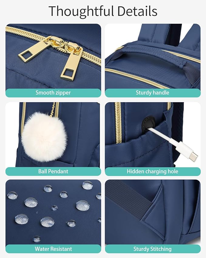 Laptop Backpack Women Bookbag, Teen Girls Backpack for Middle High School College Students, Teacher Work Bag Back Pack Travel, Navy