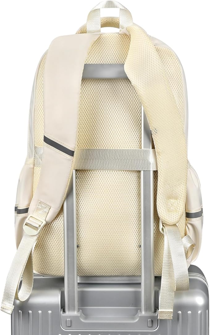 mibasies School Backpack for Teen Girls: 17.9 IN Backpack for Women with Laptop Compartment for Middle High Elementary School College Travel- Kids Bookbag Beige