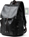 Laptop Travel Backpack For Men Vintage PU Leather Water-Resistant College School Casual 15.6" Laptop Work Backpack Gift For Male Female Black