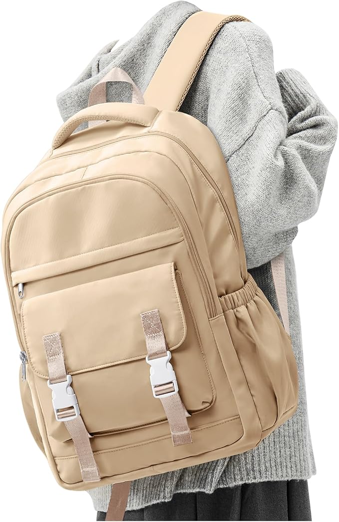 School Backpack For Women Men College Backpack With Lots Of Pockets Cute BookBag Casual Daypack Backpacks For Teens Girls Boys Waterproof(Khaki)