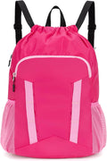 Drawstring Backpack for Kids Sports Gym Bag with Shoes Compartment, Water Resistant Beach Swim Bag String Backpack for Girls and Boys, Pink