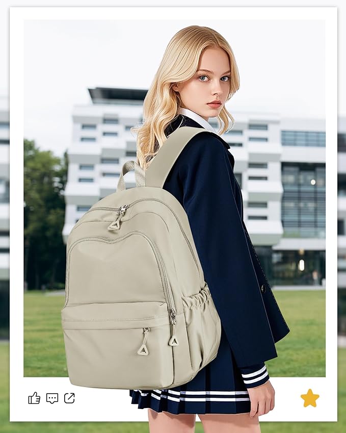 winspansy Backpack for School Teenage Girls Boys,Waterproof Lightweight School Bags Travel Daypack Simple Cute College Backpack Rucksack for Women Men fit 14 Inch Laptop,Khaki
