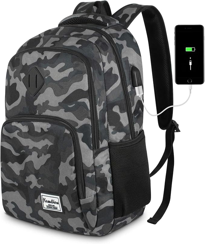 YAMTION Men's and Women's Laptop Backpack with USB Charging Port for Business University 35L (15.6 Inches, B6-Black Camouflage)
