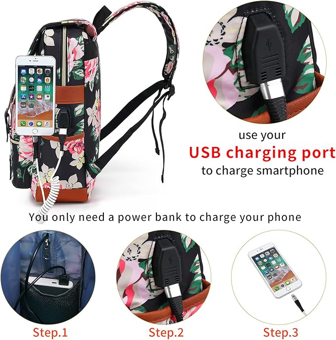YGR Floral Laptop Backpack for Women, Female, School, Travel, Business, Outdoor Sports, Office, Work