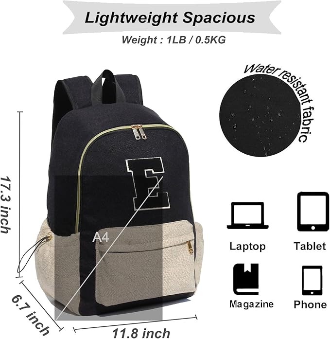 ESVAN Personalized Gifts Backpack Canvas Linen Nylon 17 inch Laptop Bag for Women Casual College