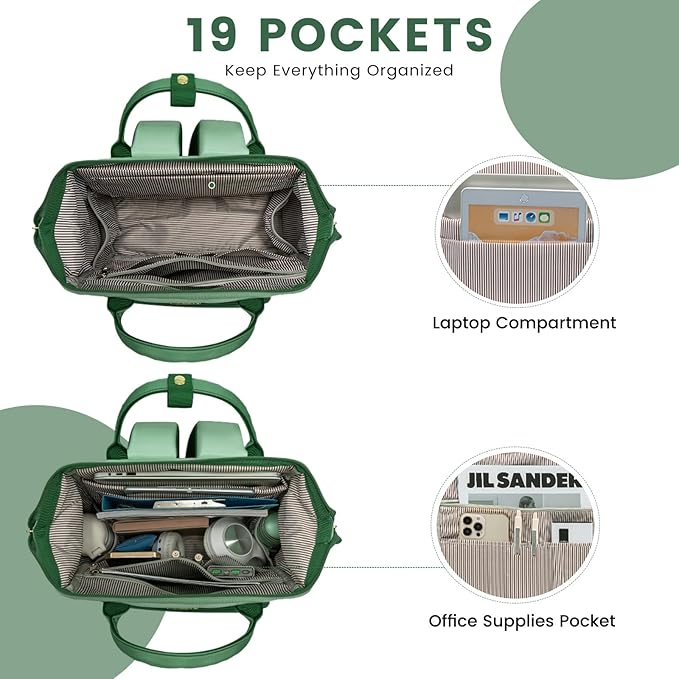 LOVEVOOK Gradient Laptop Backpack for Women,17.3 Inch Work Computer Bakcpack Purse Laptop Bag With Anti-Theft Pocket,Waterproof Carry on Teacher College Backpack for Travel,Green-White