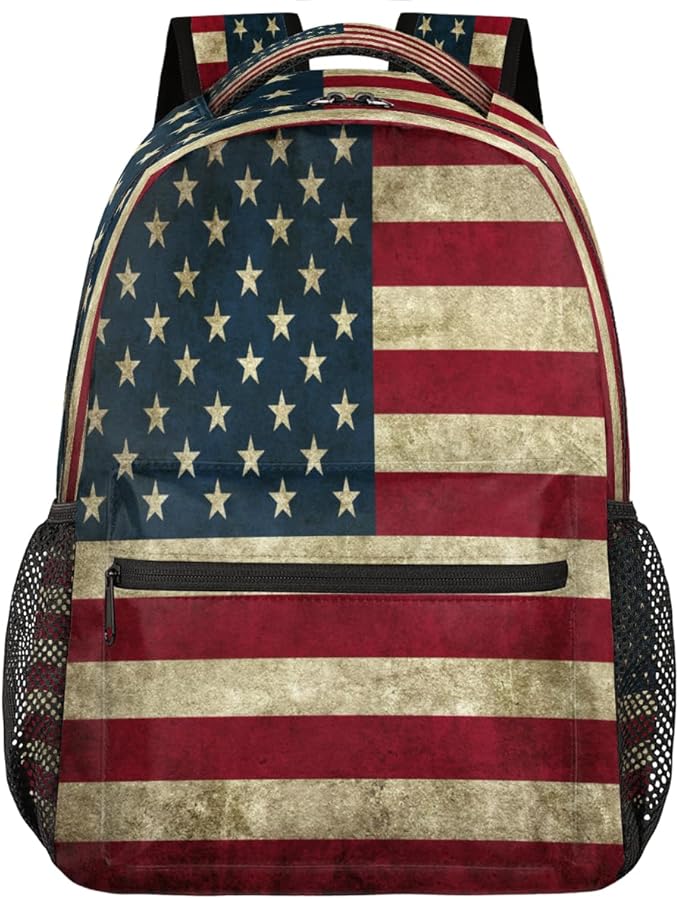 Pardick American USA Flag Backpack for Kids Girls Boys Lightweight School College Students 18in Bookbag Large Capacity Computer Backpacks Laptop Rucksack Travel Gym Hiking Camping Daypack