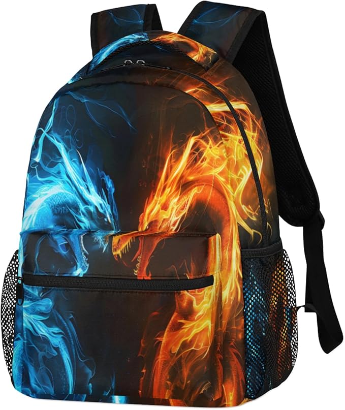 Pardick Abstract Dragon Backpacks for Boys Girls Kids Fire Water Dragon Lightweight 16 Inch School Backpack Laptop College Bookbag Travel Casual Daypack Hiking Camping Computer Rucksack Medium