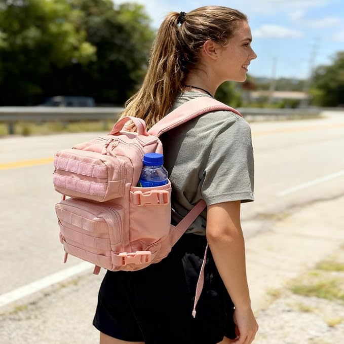 Mini Tactical Backpack for Women, Small Gym Backpack 9L Molle Bag for Woman of Travel, Camping Hiking Sports Running(Pink)
