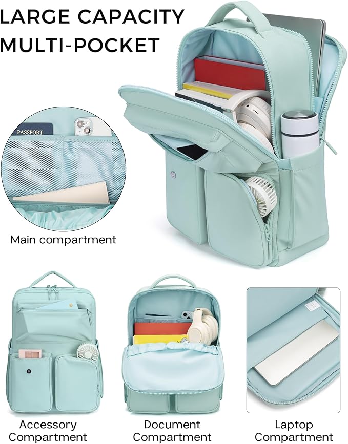 FODOKO Backpack for Work, Casual Backpack for Women Men Daypack Backpack for Travel College Bookbag Separate Compartment for 15.6 Inch Notebook Ice Blue