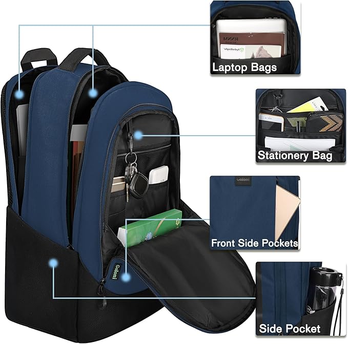Goloni Multi-functional Travel Backpack, Large Capacity for Men Women Waterproof Business Work Bag, College Laptop Backpack with USB Charging Port, Suitable for 17-inch Computers