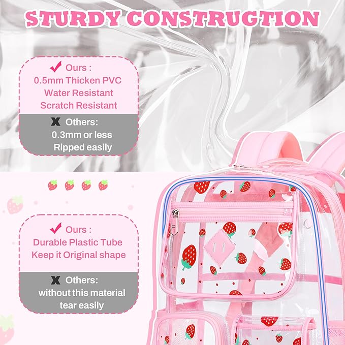 Clear Backpack for School,Heavy Duty PVC Transparent Bookbag for Girls Stadium Approved See Through Backpack
