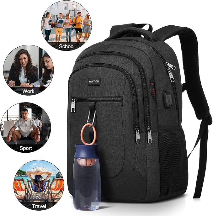YAMTION 17 inch Backpack Bookbag for Men and Women Laptop Backpack with USB for College Students Work Business