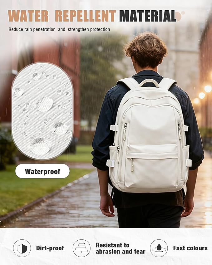 BOXSAM Lightweight Backpack for Women, Large Laptop Travel Backpack Casual Daypack College Bag Rucksack for Men. Beige