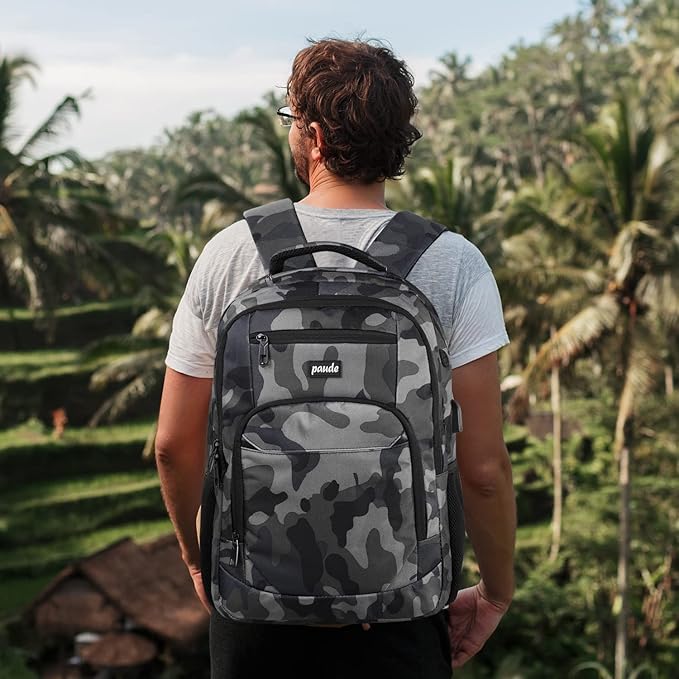 Paude Backpack for Men,College Backpack School Bookbag for Teens,Laptop Bookbag with USB Port and Headphone Hole