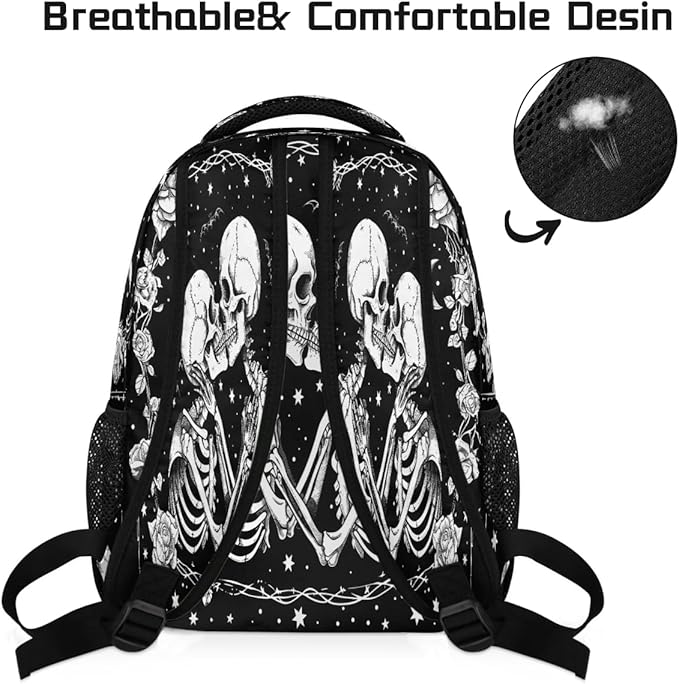 Pardick Skeleton Skull Backpack for Kids Girls Boys Lightweight School College Students 18in Bookbag Large Capacity Computer Backpacks Laptop Rucksack Travel Gym Hiking Camping Daypack