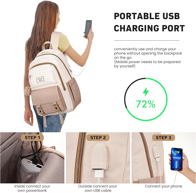 School Backpack for Girls Teens, Cute Aesthetic College Backpacks Large 17.3 Inch Laptop Bag Preppy Bookbag for Women Students Travel (Khaki Beige)