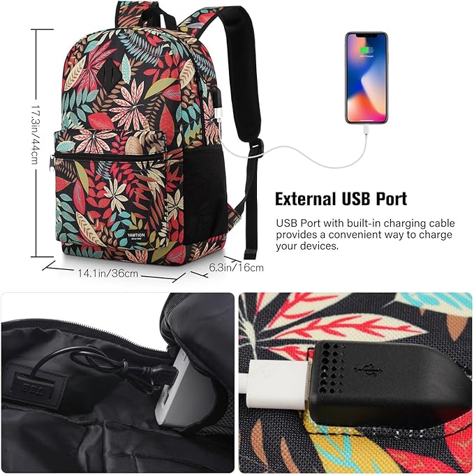 YAMTION Laptop Backpack Women,School Backpack Printing with USB Port for College Work Business Travel