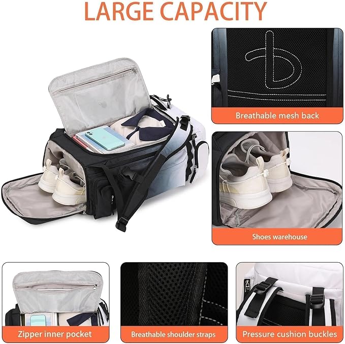 BE SMART 2 in 1 Convertible Gym Duffel Bags with Shoes Compartment - 40L Waterproof Extra Large Workout Backpack for Gym Men, Heavy Duty Sports Duffle Backpacks for Travel, Hiking, Camping, Carry On