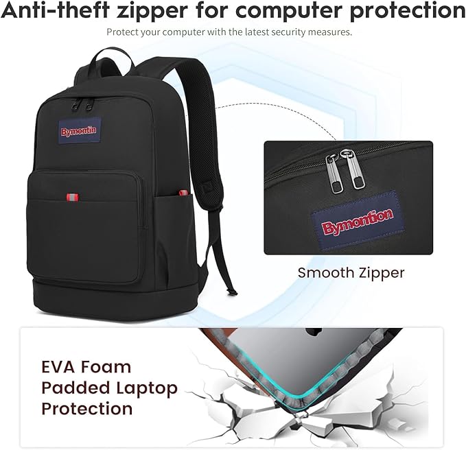 Classic Casual Backpack, Lightweight Daypack with 10 Pockets, Laptop Compartment, EVA Foam Pad (Black)
