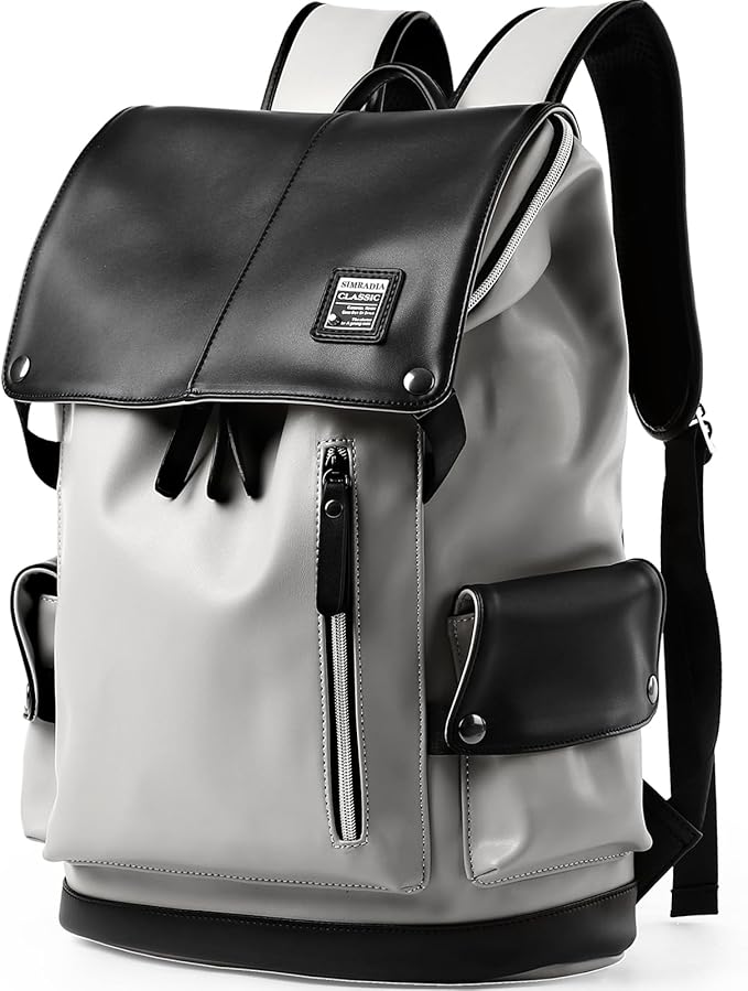 Vintage Leather Travel Backpack For Men Fit 15.6 inch Laptop Waterproof Large School Casual Bookbag Work College Smooth Zipper Backpack Gift