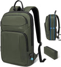 Backpack for Men Slim & Expandable Travel Laptop Backpack with USB Charging Port Water Resistant Anti-Theft Business Backpack Fits 15.6In Laptop for Commute Work College with Small Bag(Olive Green)