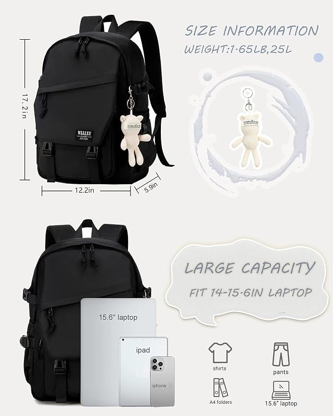 Caoroky knight College School Bag for Men Women Laptop Backpack 15.6 Inch Anti Theft Travel Daypack Large Elementary Middle High Bookbags for Teens Girls Boys Students-Medium，black