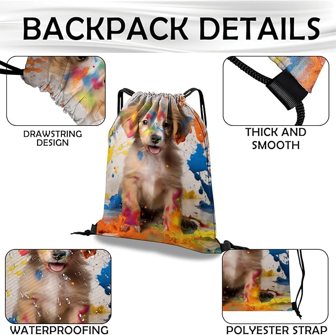 Drawstring Backpack Draw String Bag Waterproof for Sports Gym Beach Travel Cute Aesthetic Sackpack Men Women (13"×17")-Dog