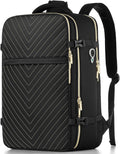 Large Carry On Travel Backpack - Flight Approved Waterproof Luggage Suitcase Backpacks Personal Item Size for Women Men Fit 17 Inch Laptop College Overnight Bag Anti-Theft Weekender Daypack Black Gold