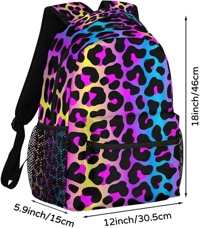 Pardick Leopard Cheetah Colorful Backpack for Kids Girls Boys Lightweight School College Students 18in Bookbag Large Capacity Computer Backpacks Laptop Rucksack Travel Gym Hiking Camping Daypack