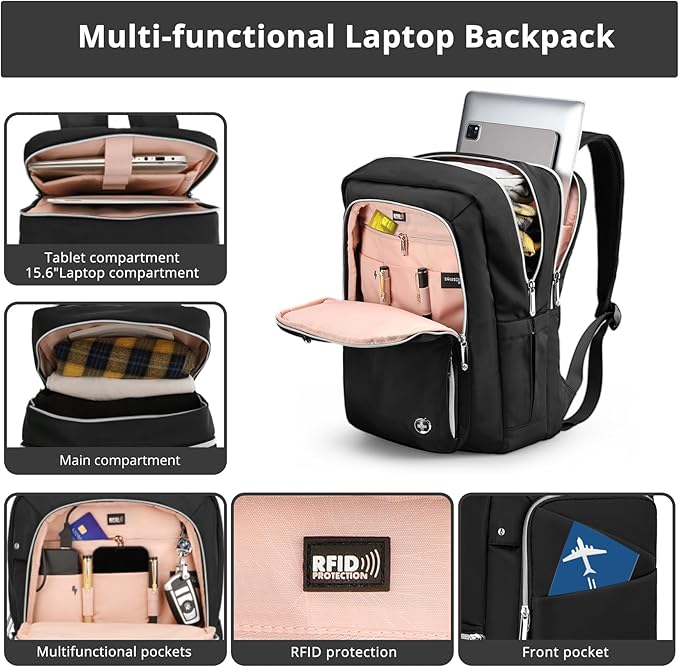 Swissdigital Design Laptop Backpack for Women，Travel Backpack with USB Charging Port，Fits 15.6 Inch School Computer Backpacks for Work Business,Platinum | SD1006F-01B