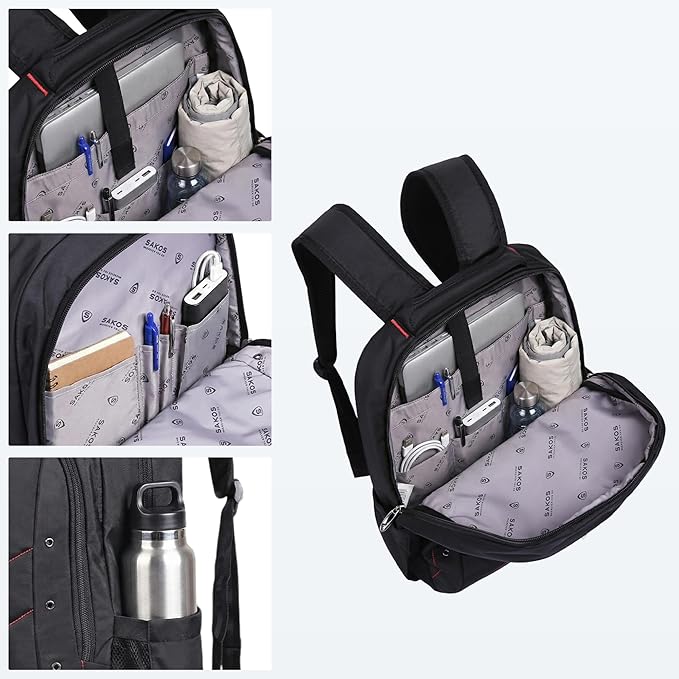 SAKOS BRISK 15.6 Inch Travel Backpack For Men, Laptop Backpack For Men, Business Professionals, Personal Item TSA Approved With Laptop Compartment, Travel Essentials, Carry On Luggage, Black