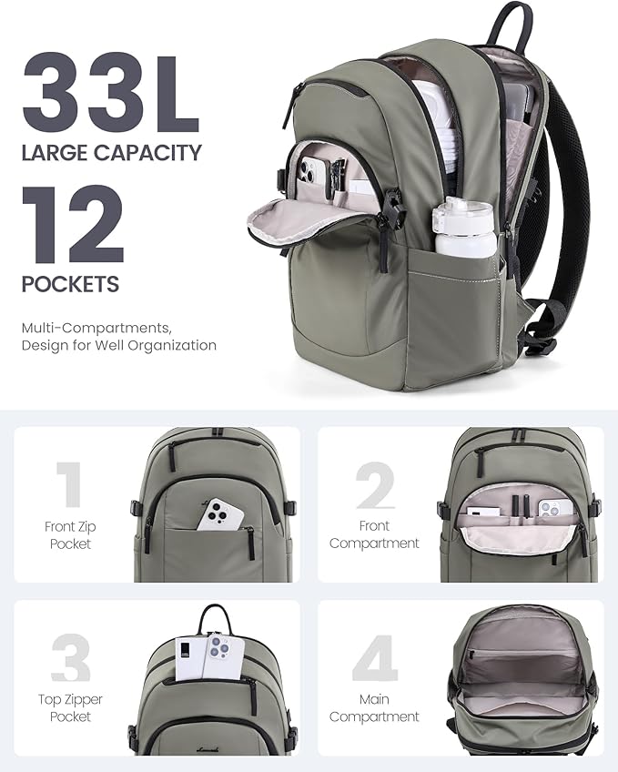 LOVEVOOK 5-Layer 17.3 Inch Laptop Backpack for Women, Work Business Computer Bag, College School Daypack, Travel Personal Item & Casual Purse, Green