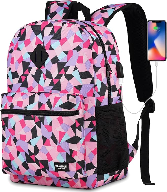 YAMTION Unisex School Backpack Leaves,Casual Bookbag Adults and Teens Schoolbag with USB Port for High School College Office Work Travel