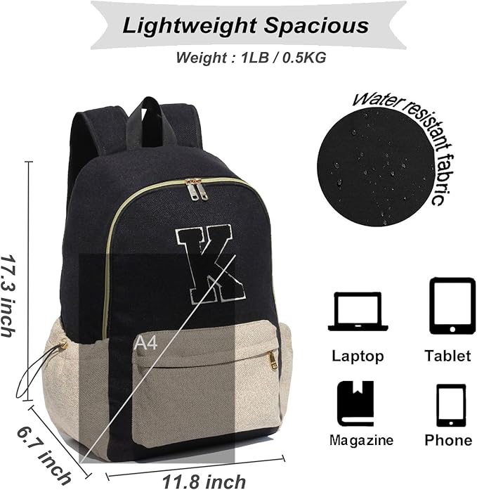 ESVAN Personalized Gifts Backpack Canvas Linen Nylon 17 inch Laptop Bag for Women Casual College