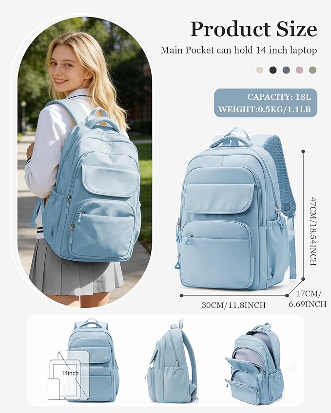 School Backpack for Women Men Cute Backpack for College Students Lightweight High School bag for Teens Girls Boys Waterproof Casual Daypacks Bookbag(Blue)
