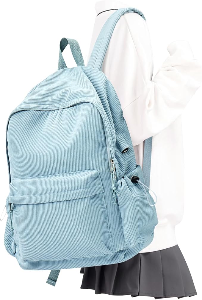 School Backpack for Teens Boys Girls Cute Corduroy Bookbag Classic Casual High School Bag Lightweight College Backpack For Women Men(Blue)