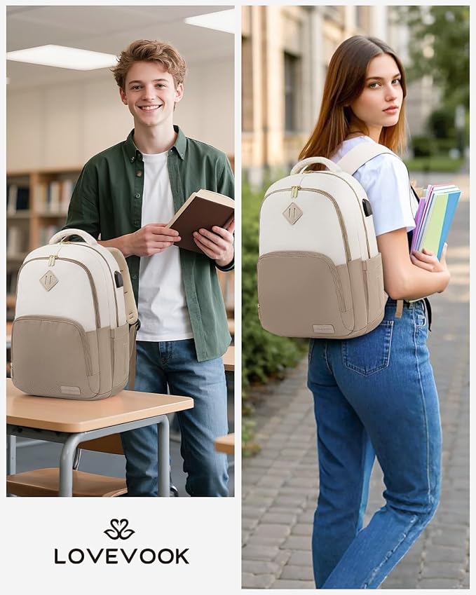 LOVEVOOK School Backpack for Women Men Classic Backpack with 17.3" Laptop Compartment Lightweight Bookbag for College Work High School