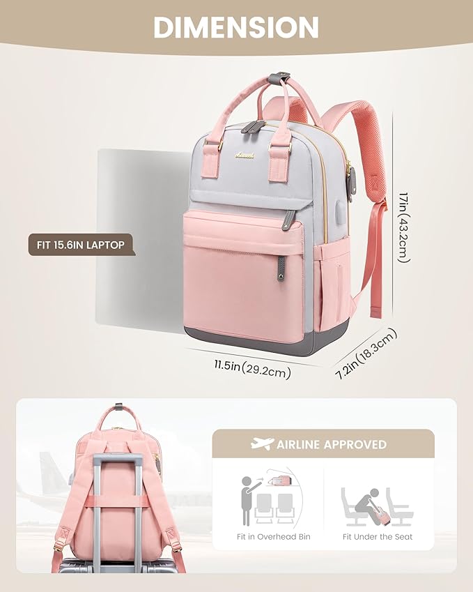 LOVEVOOK Travel Laptop Backpack Women, 15.6 Inch Anti-theft Laptop Bag with USB Port, Fashion Waterproof Computer Backpacks Teacher Nurse Backpack Purse for College Work