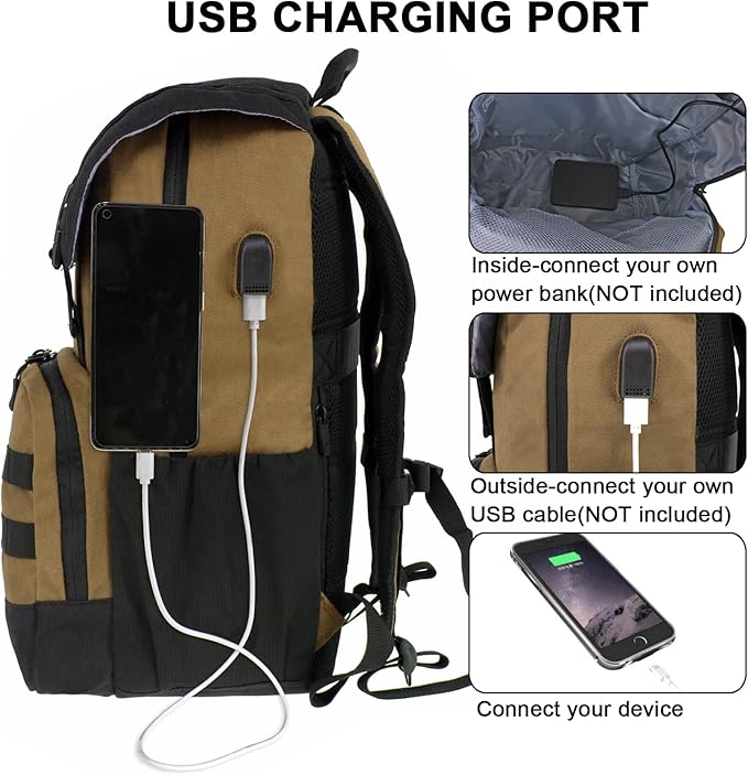 WOLT Laptop Backpack with USB Charging Port Fits Up to 17 Inch Laptop, College Backpack for Men Women, Computer Business Bookbag, Brown