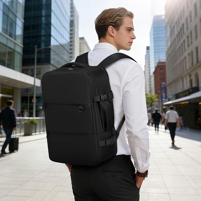 Travel Backpack for Men Women, 35L Laptop Backpack W/Shoe Compartment, Water Resistant Flight Approved Fits 15.6-inch Laptop, Black