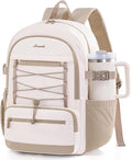 LOVEVOOK School Backpack for Teen Girls, Large Capacity College Student Laptop Backpacks with Water Bottle Holder, Cute Backpack Purse for Teenage, Lightweight Casual Travel Backpack，Beige-khaki