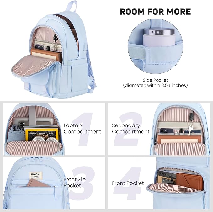 School Backpack for Teen Girls, Cute College Backpacks for Women Students Aesthetic Bookbag Large 15.6 Inch Laptop Bag Middle School Travel Back Pack (Blue)