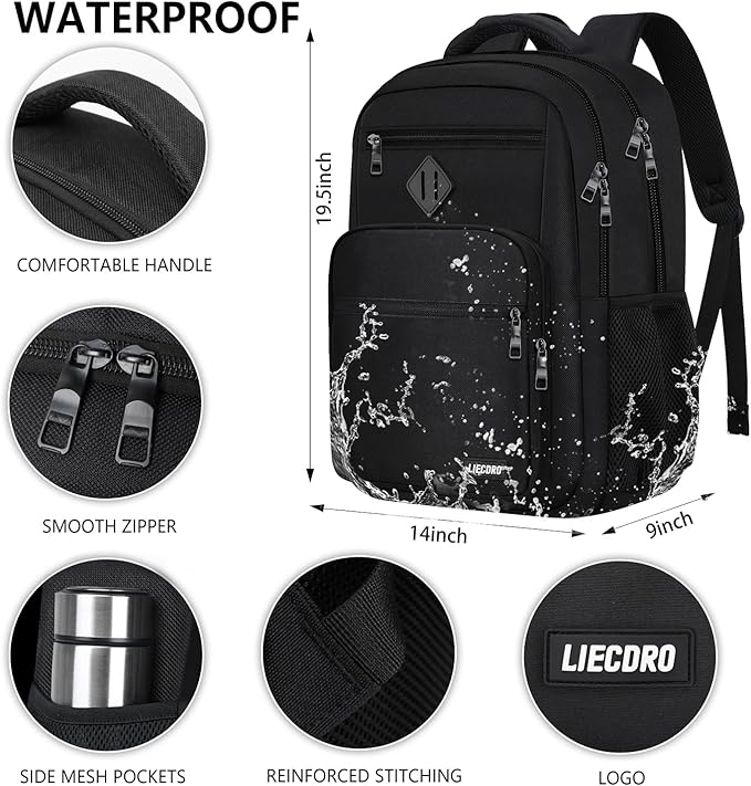 School Backpack for Boys Girls Teens, Black Backpack for Men Women, 17.3 inch Laptop Back Pack with Reinforced Straps, Backpacks for School Business Work College Travel, College Book Bag, Bookbag