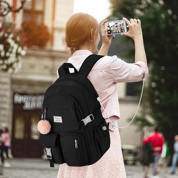 Backpack for Teen Girls, 17.3 Inch Laptop Backpack Cute Kids Bookbag for Middle School College Students, Large School Bag for Women (Black)