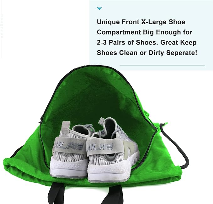 BeeGreen Drawstring Backpack Bag with Shoe Compartment, X-Large Black Gym Sports String Cinch Backpack